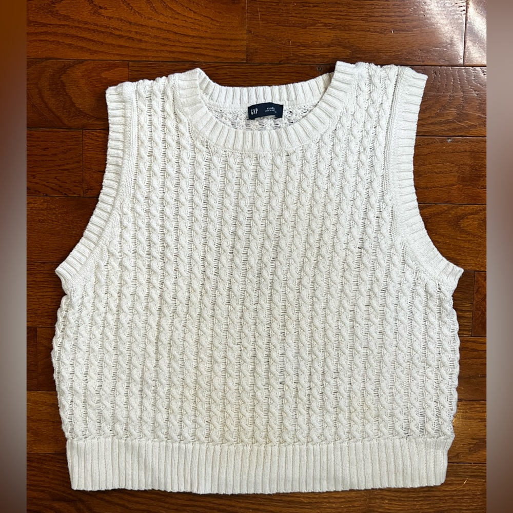 GAP Off-White Preppy Textured Knit Linen Cotton Tank Top XL Good Condition